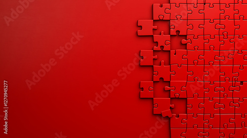 Red puzzle pieces forming a pattern on a gradient background