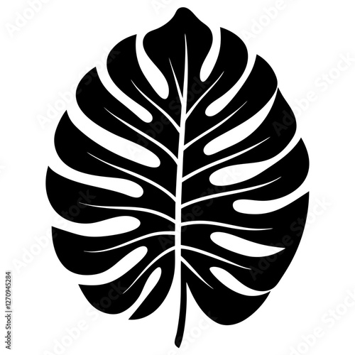 Monstera Leaf Black Silhouette Vector Icon Drawing.Tropical exotic outline isolated stencil leaves .Posters,Cards,Photo,Overlay, Print,Vinyl wall sticker decal.Plotter laser cutting cut