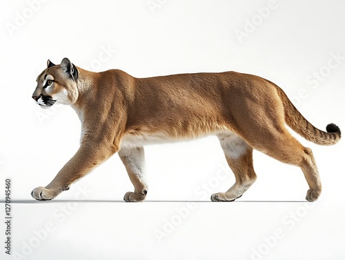 Active cougar walking in natural habitat wildlife photography outdoor environment side view