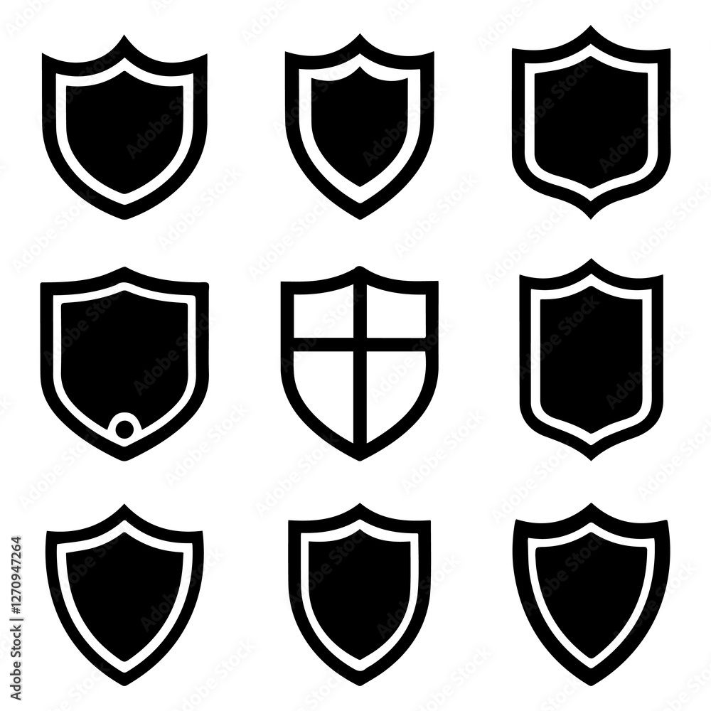 Shield icons set. Shield security vector. Protect shield security vector. Collection of security shield icons. Design elements for concept of safety and protection. Shield icons set. Shield security vector. Protect shield security vector. Collection of security shield icons. Design elements for concept of safety and protection.