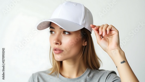 Stylish Woman in White Cap, Fashionable and Casual Look