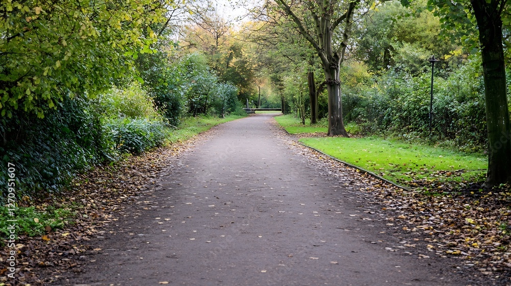 Charming winding pathway entwined with vibrant trees and scattered leaves creating an autumn ambiance : Generative AI Charming winding pathway entwined with vibrant trees and scattered leaves creating an autumn ambiance : Generative AI