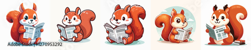 vector of a squirrel reading a newspaper