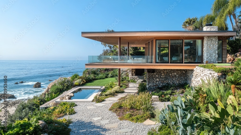 Fototapeta premium Modern Cliffside Home with Ocean Views