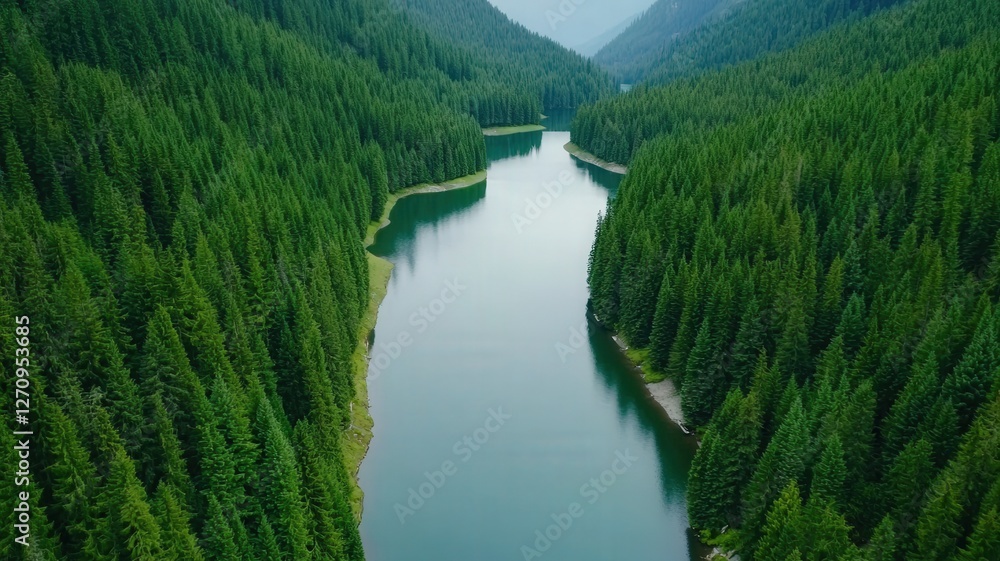 information source analysis concept. A serene river winding through lush green forests. information source analysis concept. A serene river winding through lush green forests.