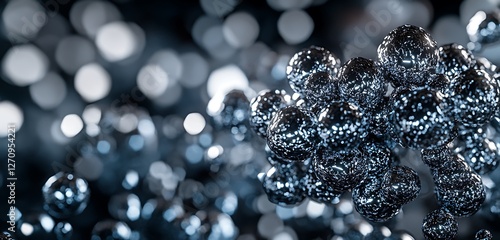 Magnified metallic nanoparticle clusters in vivid silver and dark grey hues