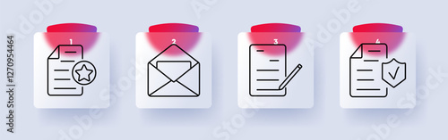 Document set icon. Star file, envelope, writing document, secure paper, paperwork, mail, editing, security, certification, official, communication.