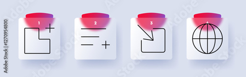 Interface set icon. Add shape, text addition, insert arrow, globe, UI design, digital tools, user interaction, online content, web interface