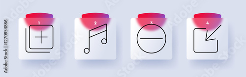 Media set icon. Add content, musical note, minus symbol, insert element, multimedia, sound, UI design, creativity, entertainment, editing