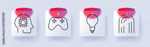 Digital set icon. AI brain, game controller, lightbulb, fingerprint, artificial intelligence, gaming, creativity, security, identity, biometrics