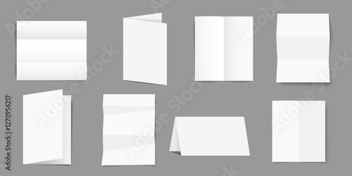 Empty white folding paper set, half-fold blank brochure template