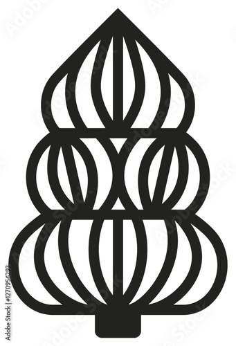 Vecteur d'arbre type pin pour découpe laser et création d'objet décoratif, silhouette de sapin de Noël composée de lignes géométriques