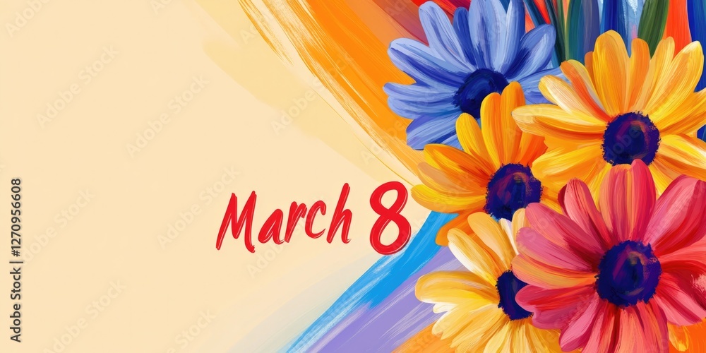 Obraz premium Colorful floral abstract design celebrating international women's day on march 8 with vibrant flowers for cards and posters
