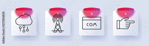 Technology and communication set icon. Cloud computing, antenna tower, domain name, pointing hand, internet services, data connection, online browsing
