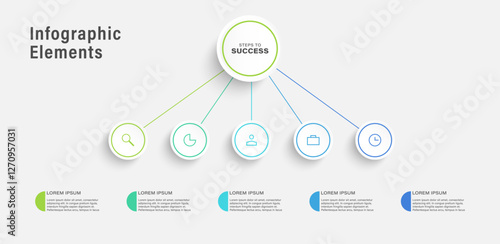 Infographic design template with thin icons and lines. 5 steps or options