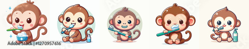 vector of cute monkey brushing his teeth