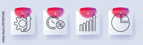 Business growth set icon. Gear, progress, clock, percentage, bar chart, pie chart, analytics, economy, finance, productivity, statistics, planning, improvement, efficiency, performance.