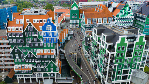 Aerial shot of famous hotel in Zaandam, Netherlands