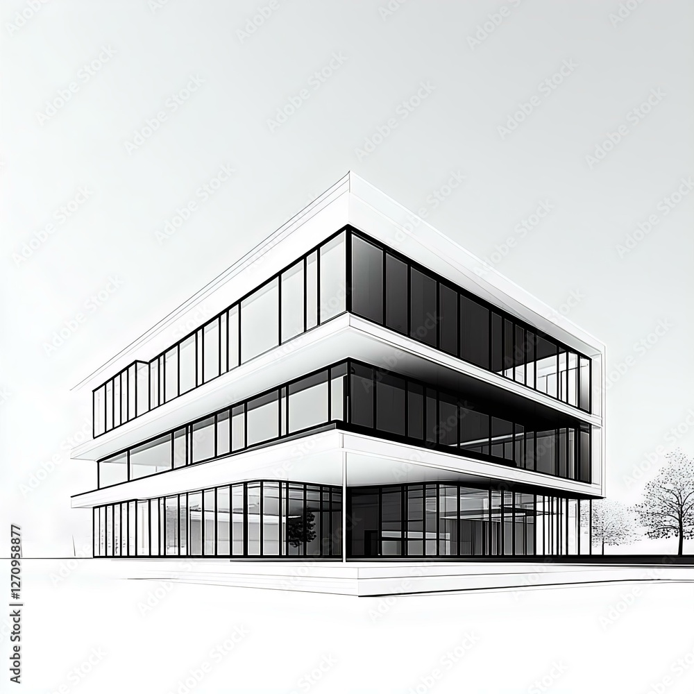 Modern architectural design with sleek lines and large glass windows, showcasing minimalism and contemporary aesthetics. Modern architectural design with sleek lines and large glass windows, showcasing minimalism and contemporary aesthetics.