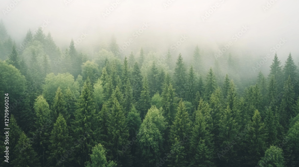 Misty Forest Canopy Top-Down View. Possible Use Nature Background Misty Forest Canopy Top-Down View. Possible Use Nature Background
