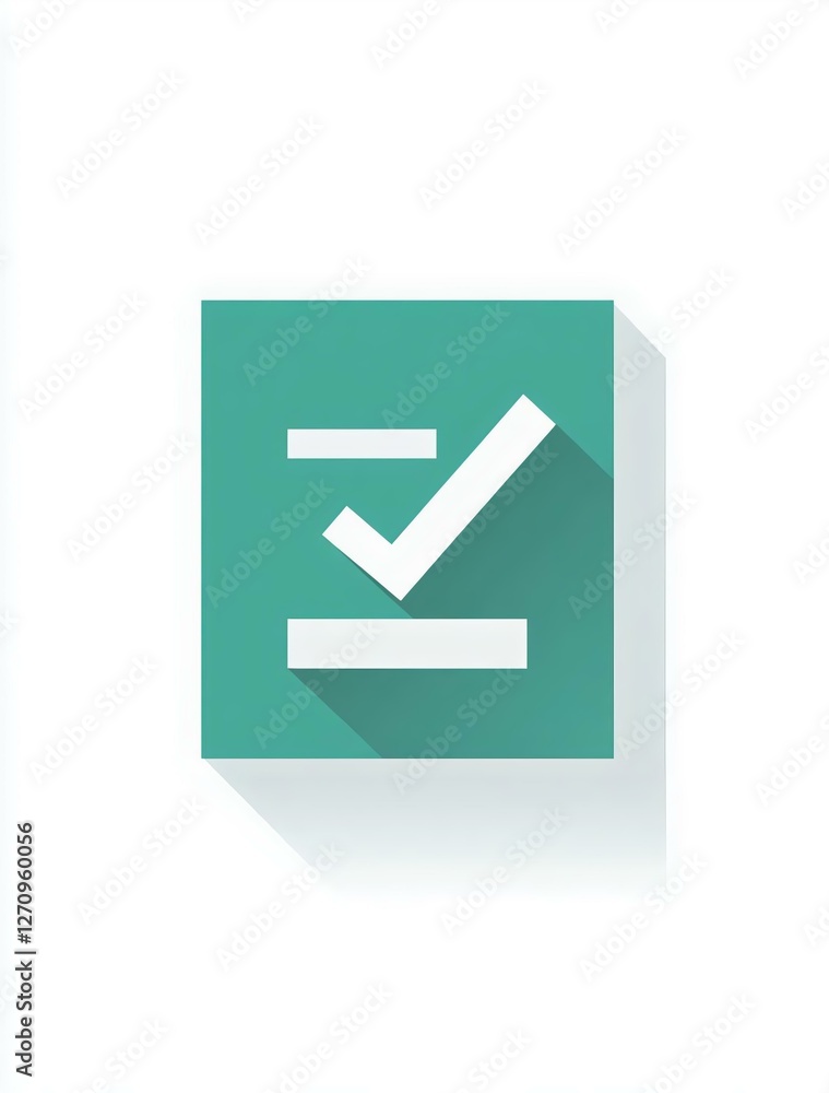 Minimalist check mark icon with shadow on turquoise background, symbolizing completion or approval in design, business, or productivity. Minimalist check mark icon with shadow on turquoise background, symbolizing completion or approval in design, business, or productivity.