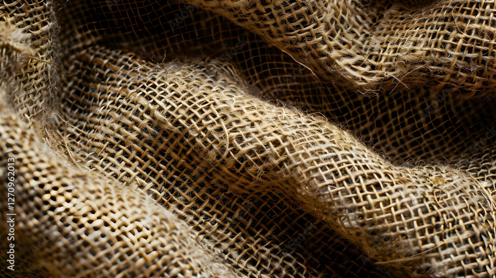 Close-up of textured burlap fabric showcasing intricate weave patterns and natural fibers Close-up of textured burlap fabric showcasing intricate weave patterns and natural fibers