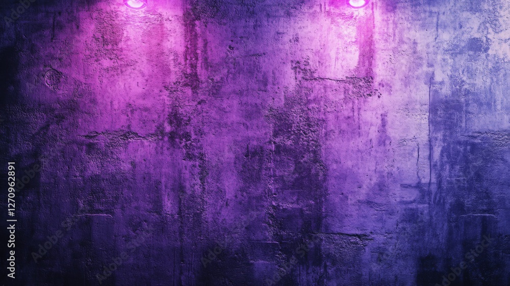 Obraz premium Vivid violet wall texture illuminated by glowing spotlights creating a unique ambiance