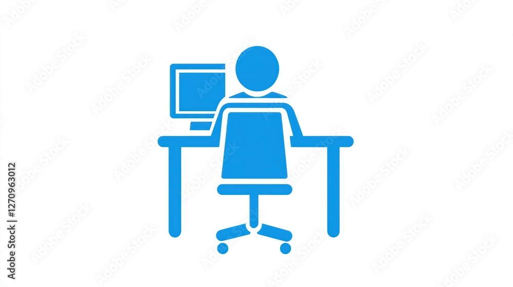 Person working at desk, office, computer, simple icon, website design Person working at desk, office, computer, simple icon, website design