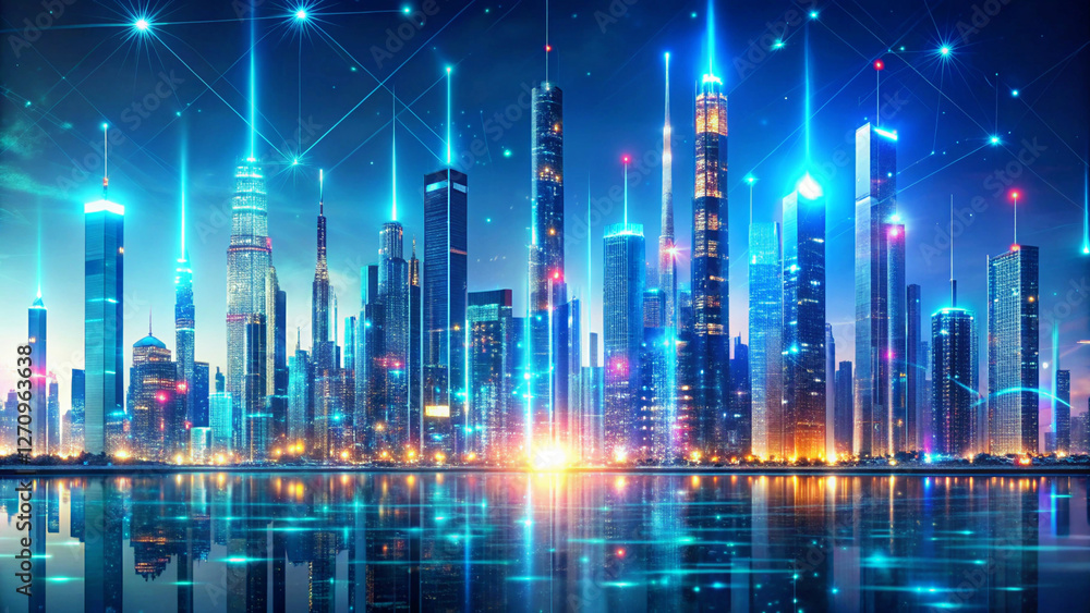 A futuristic city skyline with abstract data visualizations and glowing elements background texture. A futuristic city skyline with abstract data visualizations and glowing elements background texture.