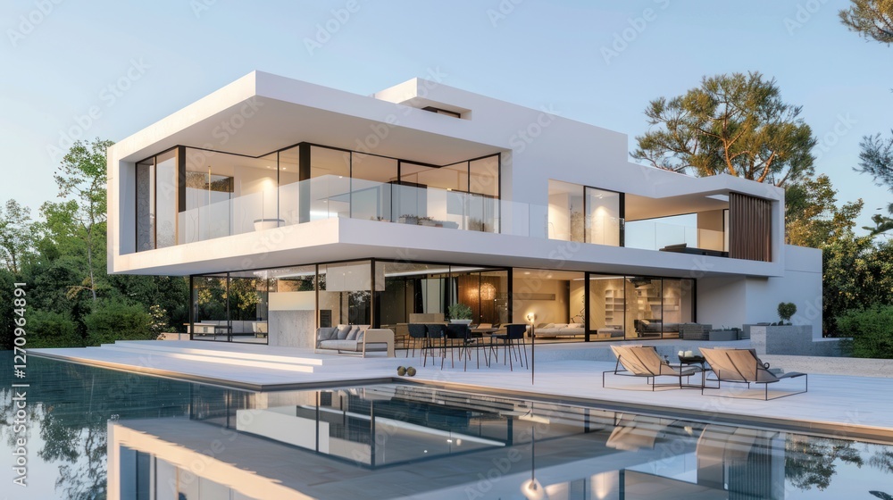 Fototapeta premium Modern Luxury Villa with Infinity Pool: Architectural Dream Home