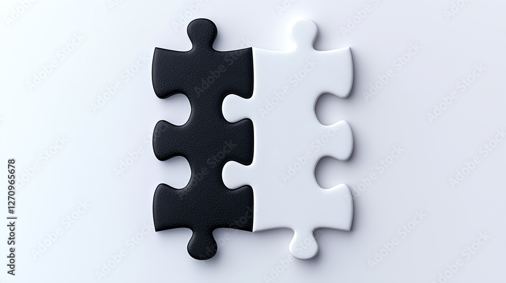 Obraz premium Interlocking black and white puzzle pieces symbolizing unity