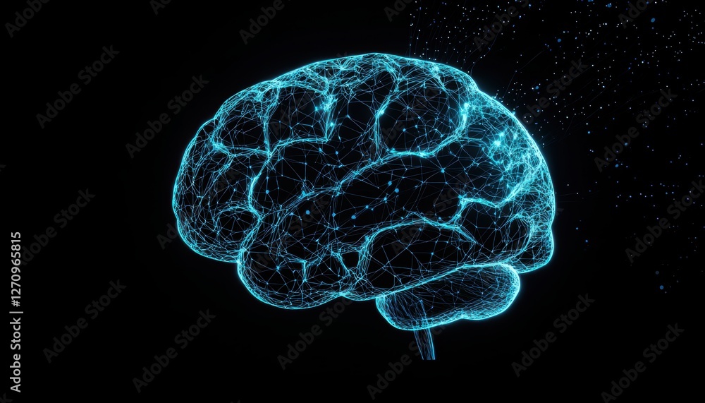 Artificial intelligence network visualization, glowing blue neural connections, futuristic digital brain concept Artificial intelligence network visualization, glowing blue neural connections, futuristic digital brain concept