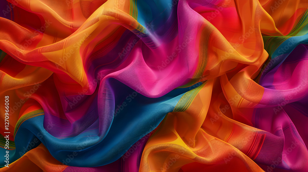 Obraz premium Vibrant, flowing fabric showcasing rich colors in a wave-like pattern, ideal for textile design