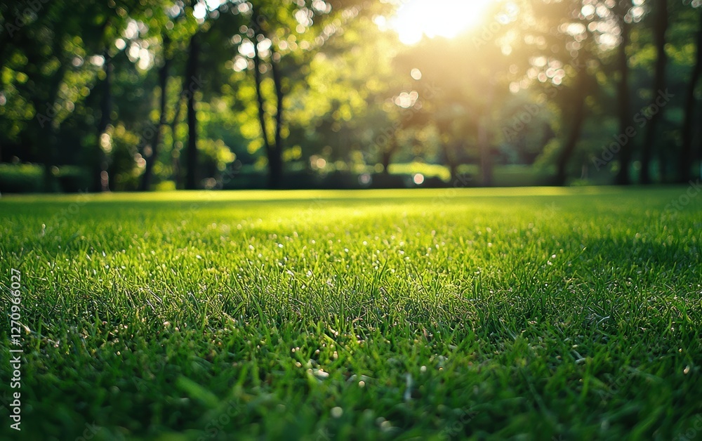 Naklejka premium A vast, perfectly maintained lawn, deep green grass stretching to the horizon