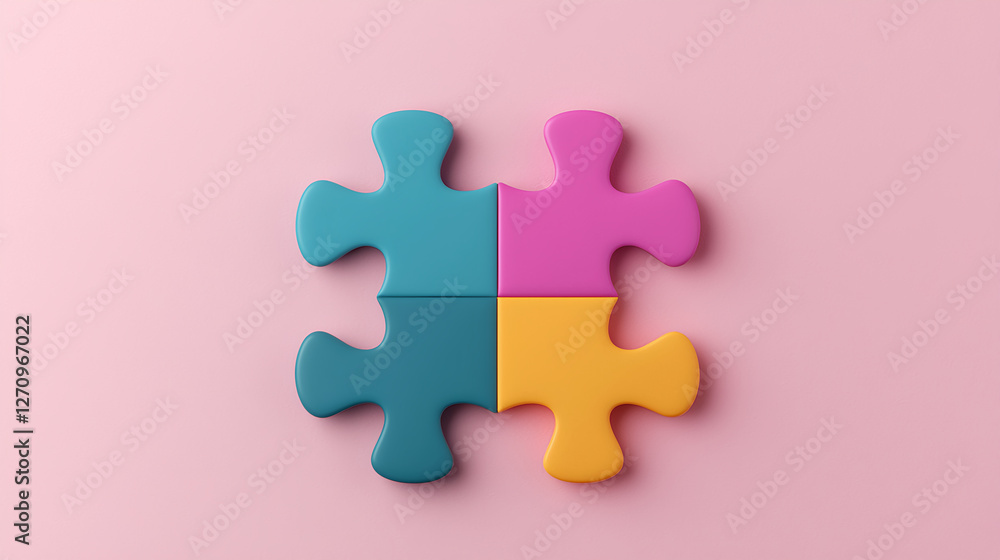 Colorful puzzle pieces on a pink background Colorful puzzle pieces on a pink background