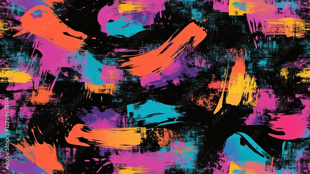 Obraz premium Abstract colorful brush strokes, vibrant paint splashes, artistic design, bold multicolor pattern, modern art print, creative display