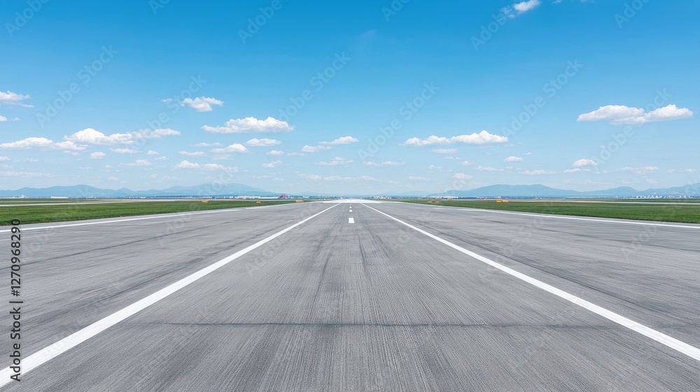 Empty Runway Under Clear Sky, Perfect for Landing or Takeoff Empty Runway Under Clear Sky, Perfect for Landing or Takeoff