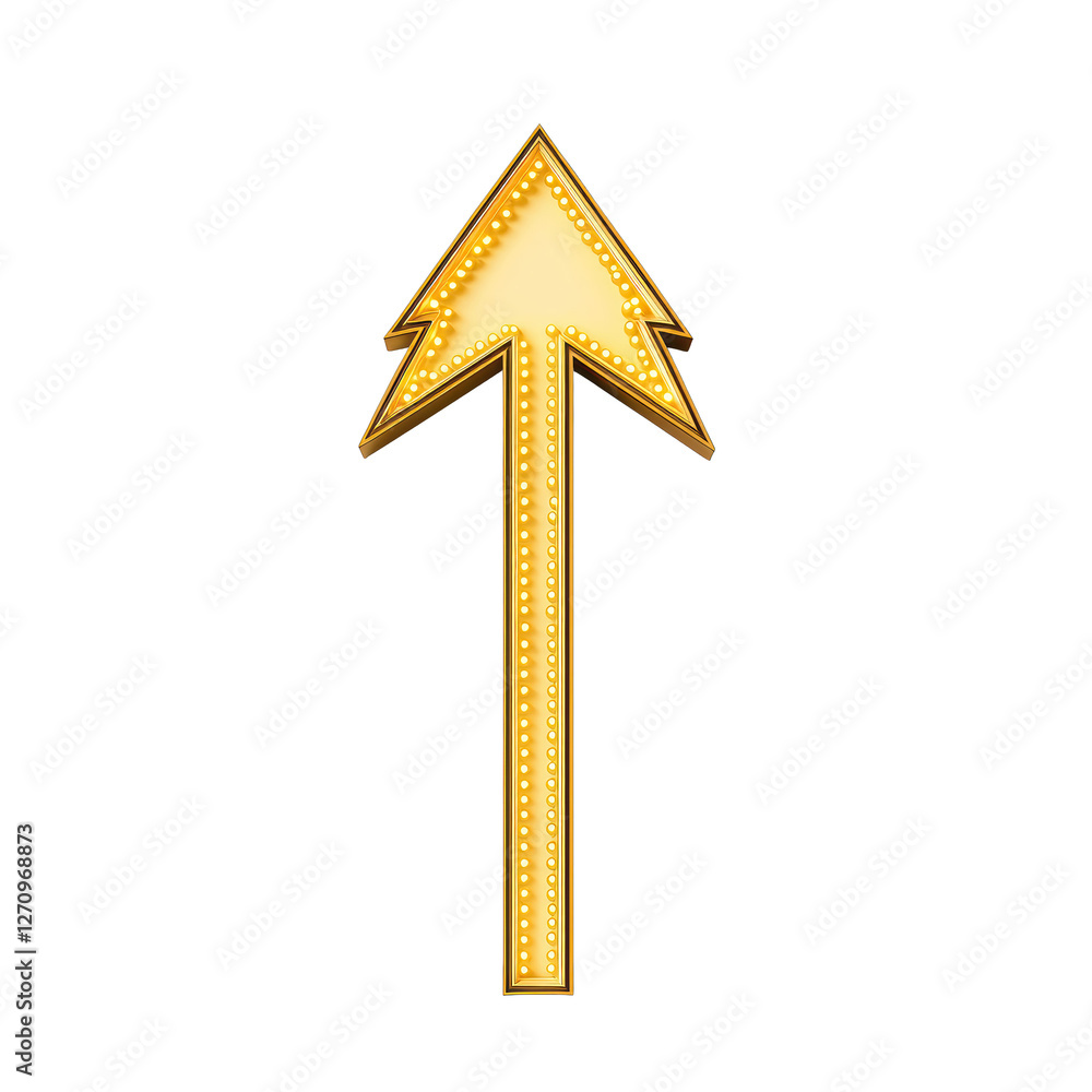 Victory glory idea. A vibrant golden arrow with illuminated borders pointing upwards. Victory glory idea. A vibrant golden arrow with illuminated borders pointing upwards.