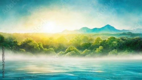 Tranquil Forest Ocean Mountain View: Soft Dreamy Effect