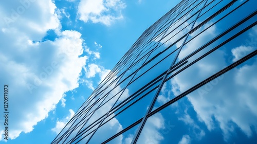 Wallpaper Mural Modern office building reflecting the blue sky and clouds in its glass facade during daylight : Generative AI Torontodigital.ca