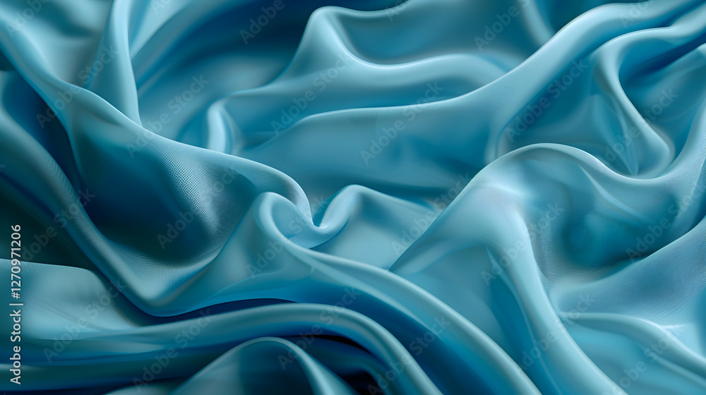 Obraz premium Close-up of flowing blue satin fabric showcasing smooth texture and elegant draping