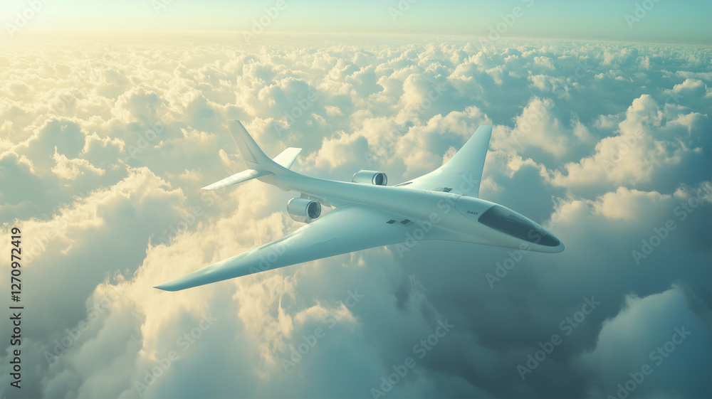 Naklejka premium 未来の航空産業を象徴する水素燃料飛行機の雲上飛行