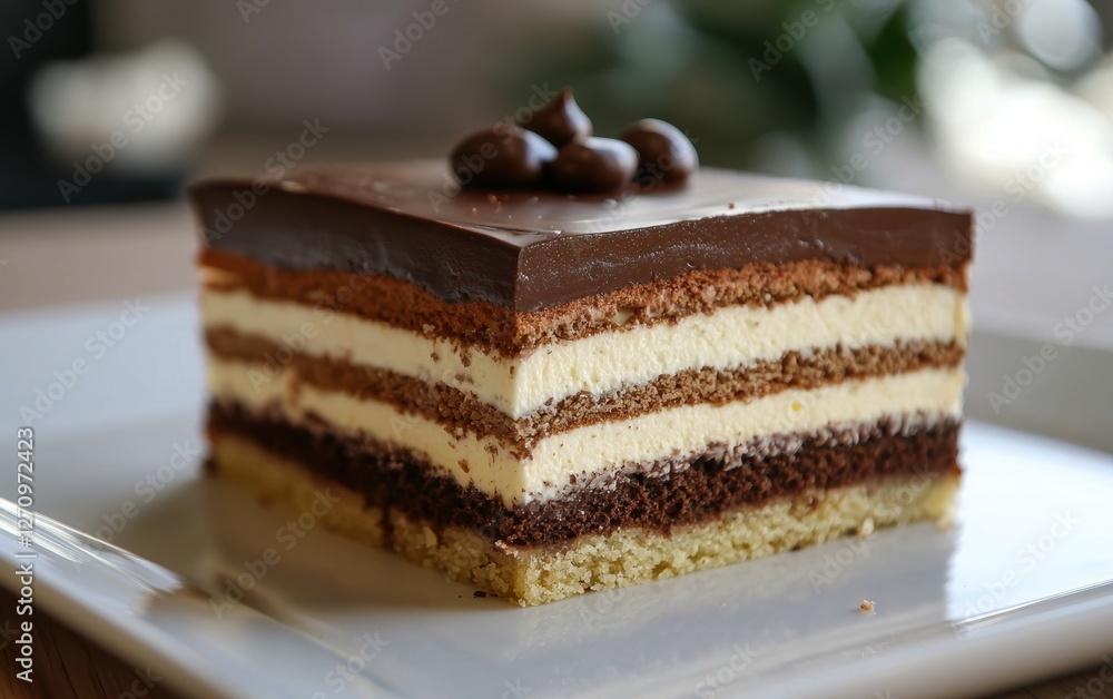 Elegant French opera cake with coffee and chocolate layers Elegant French opera cake with coffee and chocolate layers