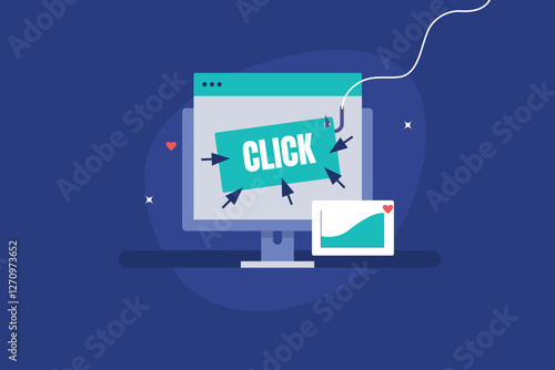Clickbait concept, Increasing website traffic through click bait strategy, Link click, Increase click through rate. 