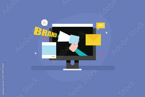 Brand Promotion strategy concept, Brand establishment on internet, Digital marketing strategy development for brand marketing.