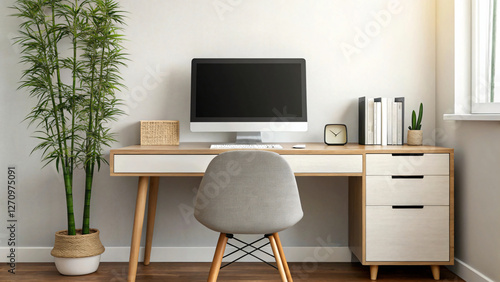 Wallpaper Mural modern office interior with desk and computer Torontodigital.ca