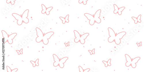 Seamless butterfly pattern. A repetitive cute background with hand-drawn butterflies. The repetitive design of modern colors for prints. black design for a girl. A simple pattern of print, paper