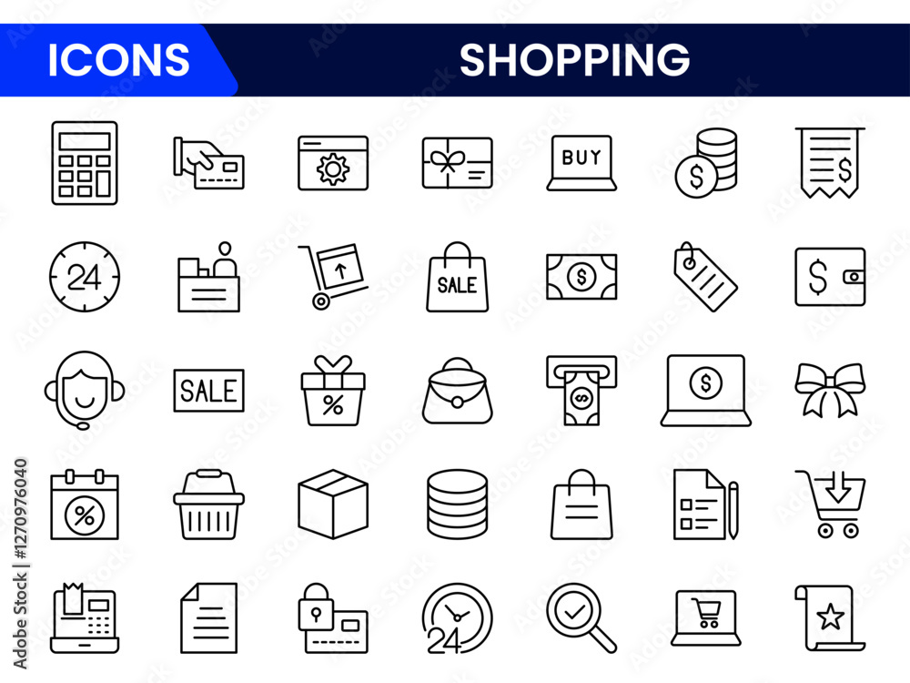 Set of shopping cart icons. Collection of web icons for online store, from various cart icons in various shapes. Shopping outline icon set.