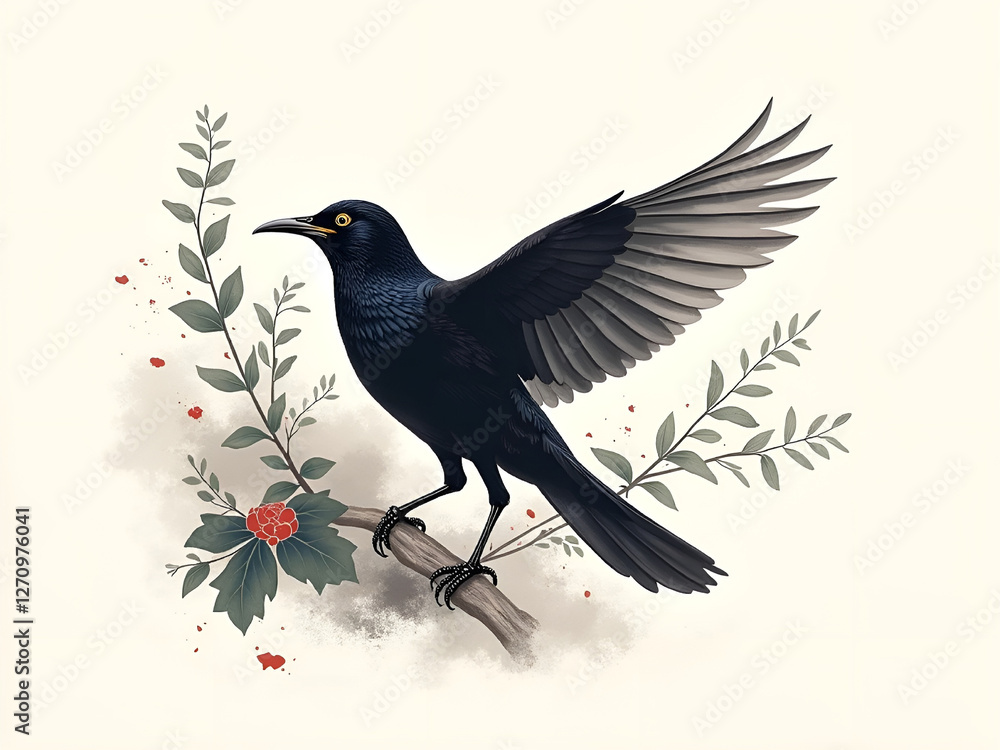 Fototapeta premium Starling spotted ink-shaped with nature