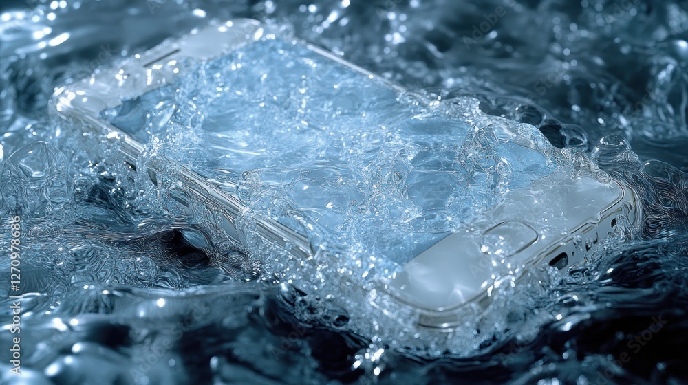 Smartphone submerged in water; water splashes; underwater; damage prevention Smartphone submerged in water; water splashes; underwater; damage prevention